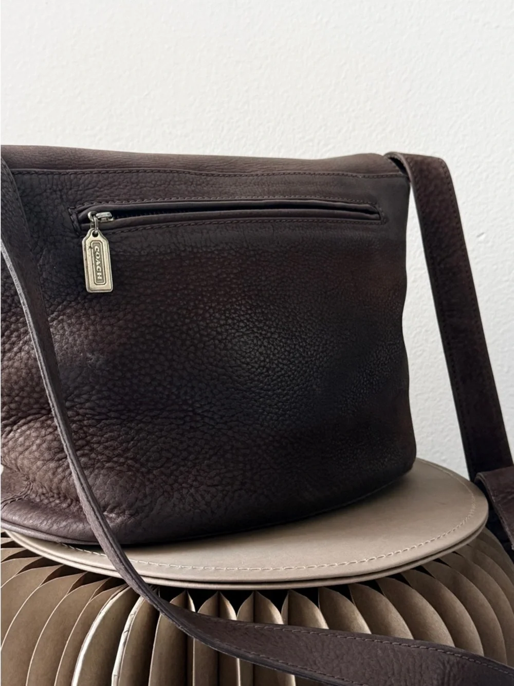 Vintage Coach Made in Italy Tumbled Leather & Suede Flap Bag